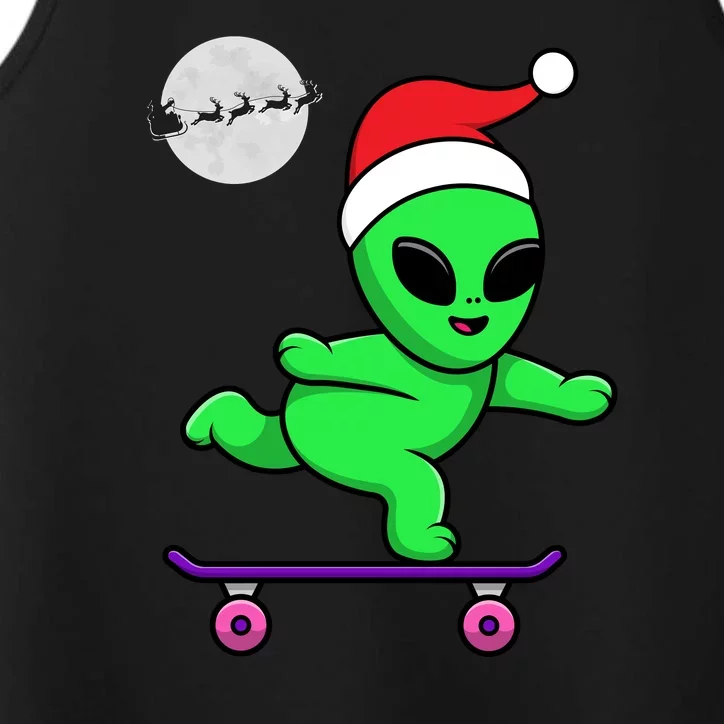 Cute Alien Santa Claus Skateboarding Performance Tank