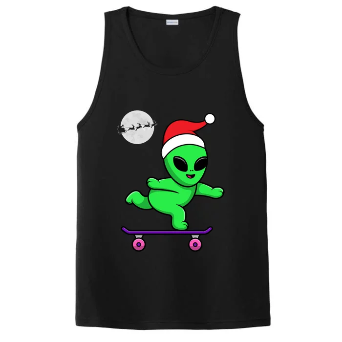 Cute Alien Santa Claus Skateboarding Performance Tank