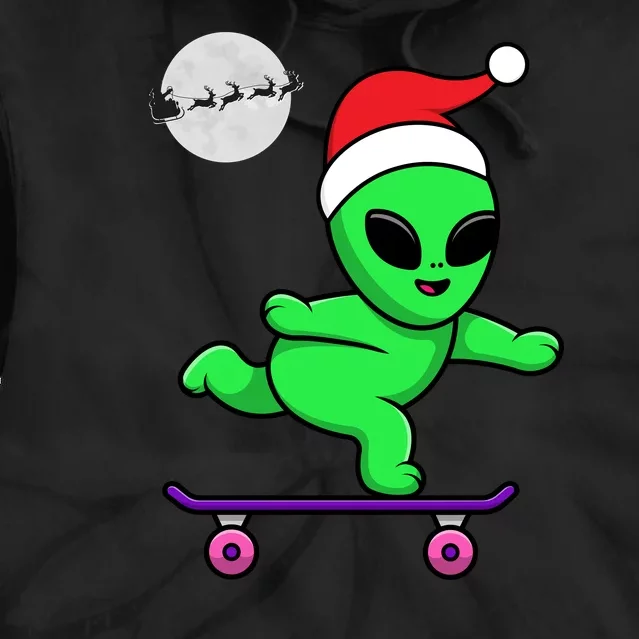 Cute Alien Santa Claus Skateboarding Tie Dye Hoodie