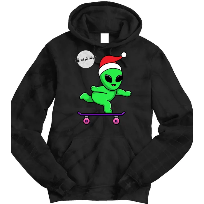 Cute Alien Santa Claus Skateboarding Tie Dye Hoodie