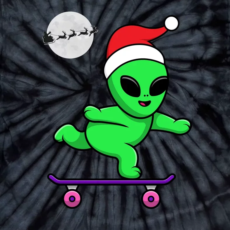 Cute Alien Santa Claus Skateboarding Tie-Dye T-Shirt