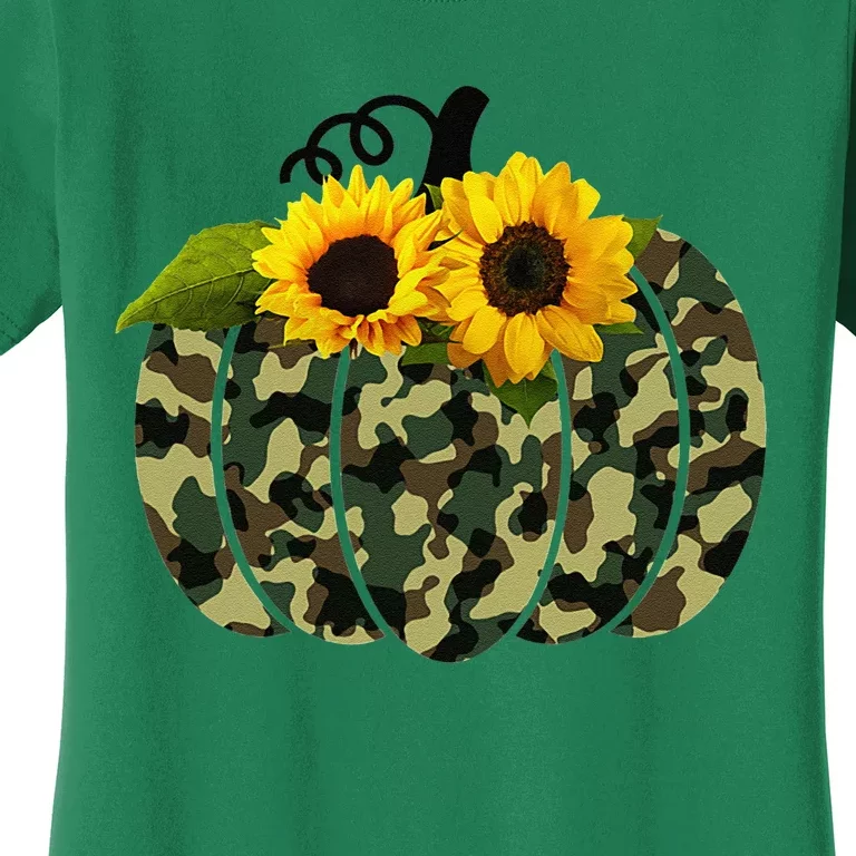 Camouflage And Sunflower Pumpkin Fall Autumn Thanksgiving Women's T-Shirt