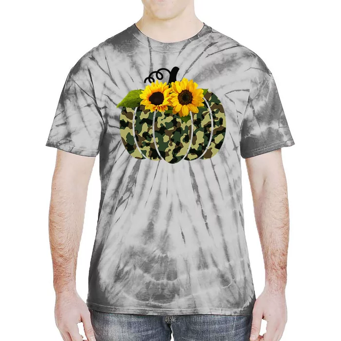 Camouflage And Sunflower Pumpkin Fall Autumn Thanksgiving Tie-Dye T-Shirt