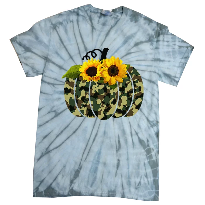 Camouflage And Sunflower Pumpkin Fall Autumn Thanksgiving Tie-Dye T-Shirt