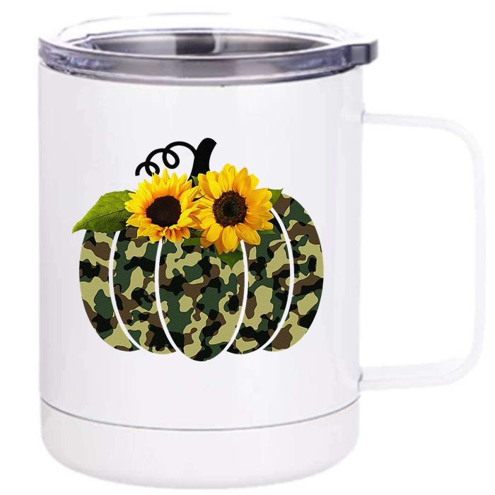 Camouflage And Sunflower Pumpkin Fall Autumn Thanksgiving Front & Back 12oz Stainless Steel Tumbler Cup