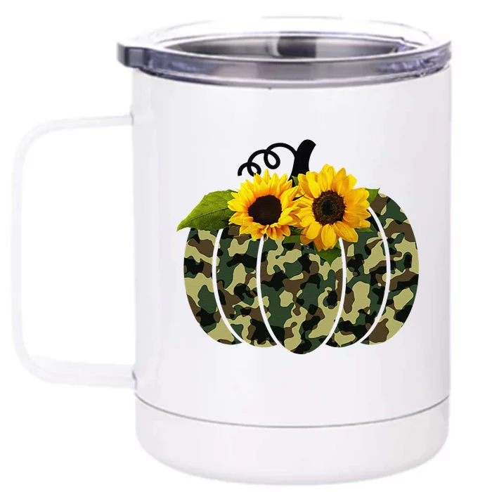 Camouflage And Sunflower Pumpkin Fall Autumn Thanksgiving Front & Back 12oz Stainless Steel Tumbler Cup