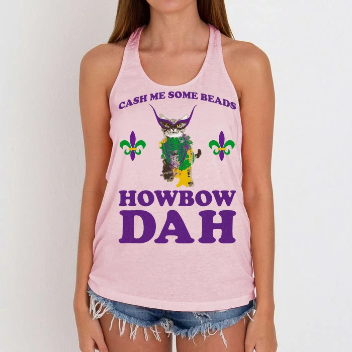 Cash Me Some Beads Howbow Dah Mardi Gras Women's Knotted Racerback Tank