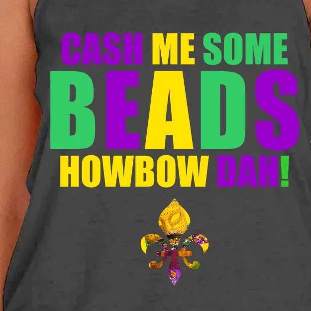 Cash Me Some Beads Howbow Dah! Mardi Gras New Orleans Women's Knotted Racerback Tank