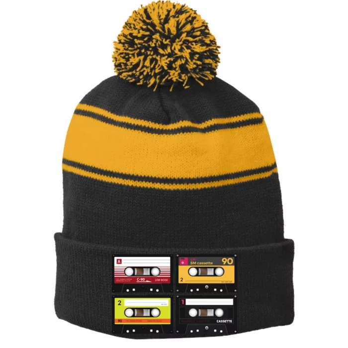 Cassette Tapes Music Mixtape Vintage Retro 80s Tech Stripe Pom Pom Beanie