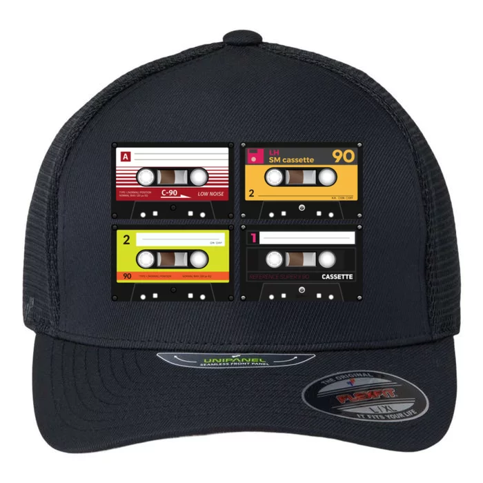 Cassette Tapes Music Mixtape Vintage Retro 80s Tech Flexfit Unipanel Trucker Cap