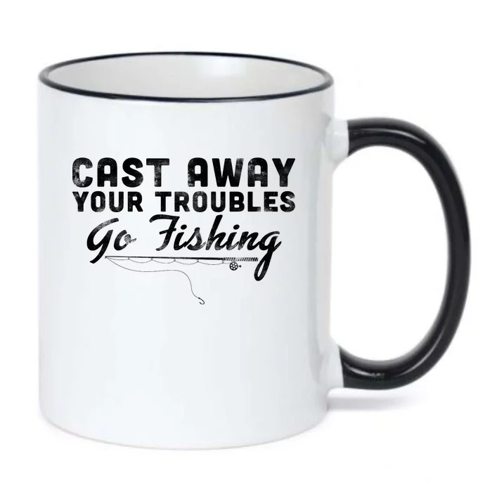 Cast Away Your Troubles Go Fishing Black Color Changing Mug