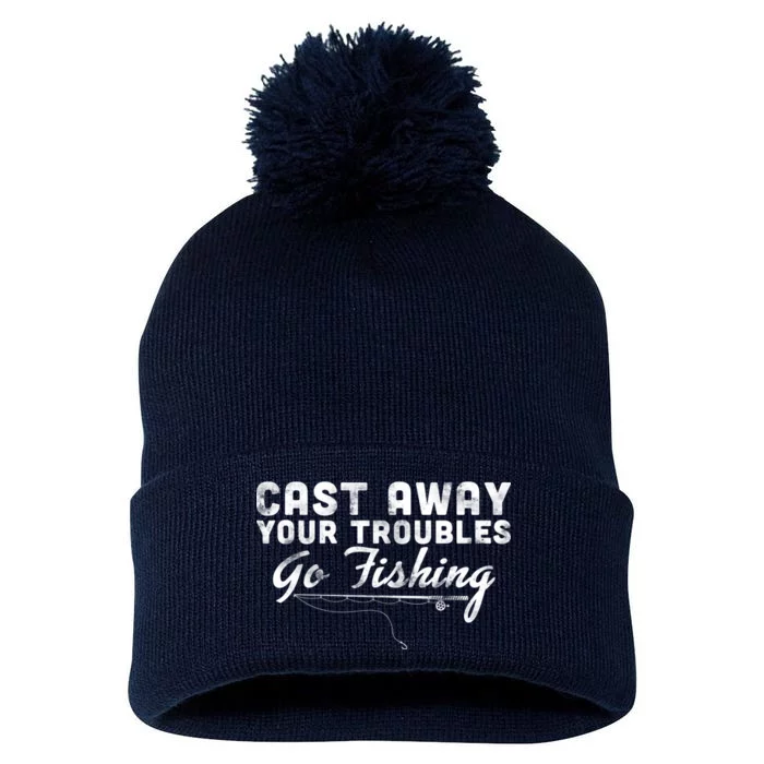 Cast Away Your Troubles Go Fishing Pom Pom 12in Knit Beanie