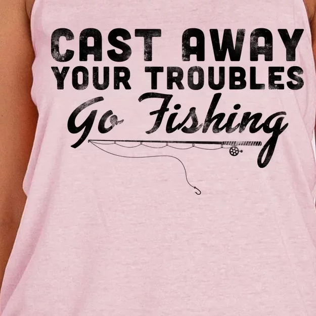 Cast Away Your Troubles Go Fishing Women's Knotted Racerback Tank