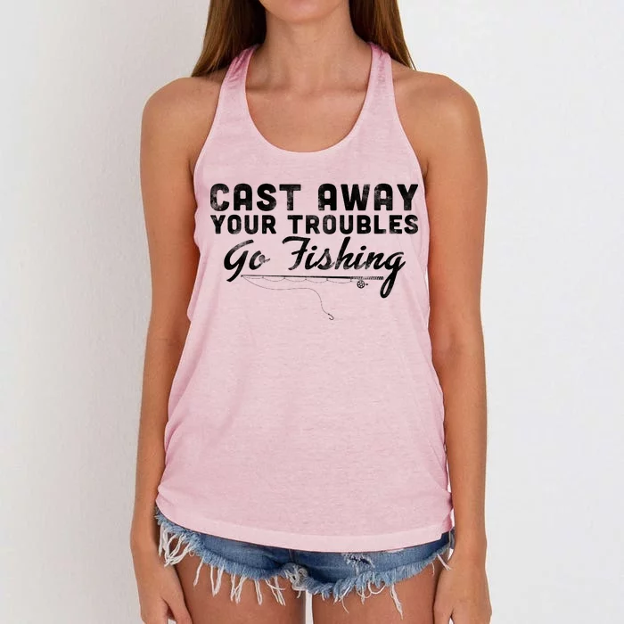 Cast Away Your Troubles Go Fishing Women's Knotted Racerback Tank