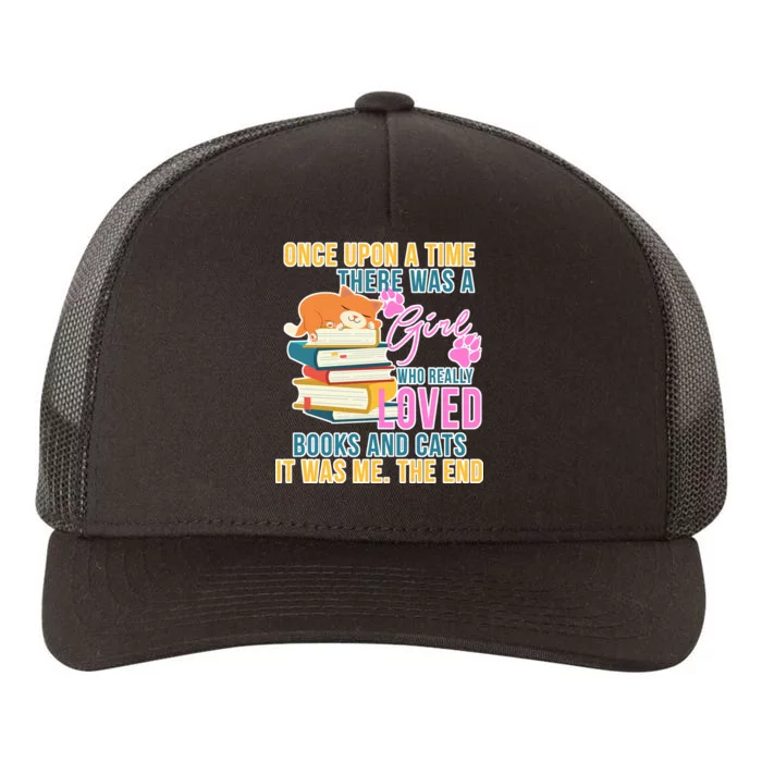 Cat And Books Girl Yupoong Adult 5-Panel Trucker Hat