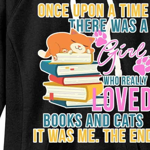 Cat And Books Girl Women's Fleece Hoodie