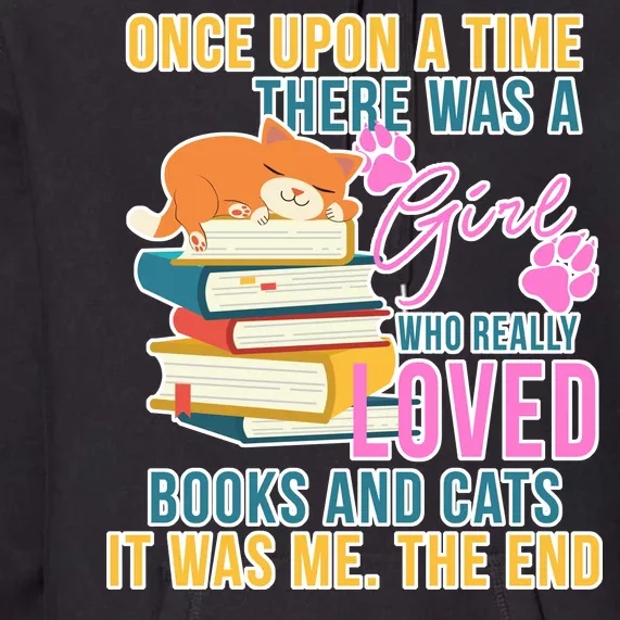 Cat And Books Girl Premium Hoodie