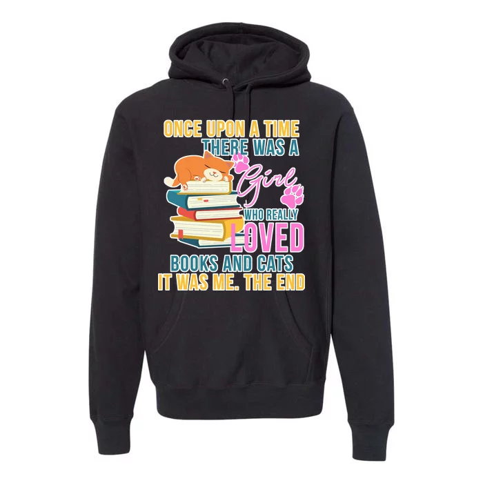 Cat And Books Girl Premium Hoodie