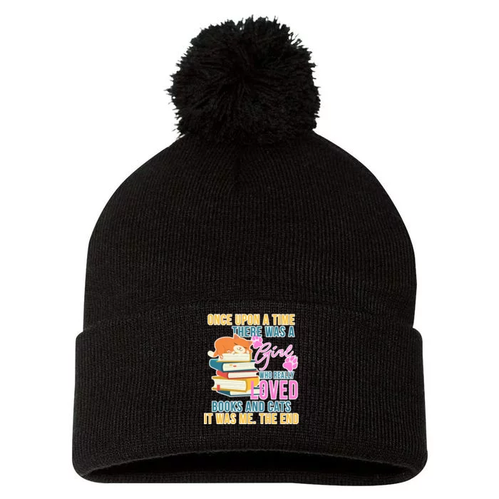 Cat And Books Girl Pom Pom 12in Knit Beanie