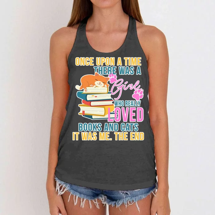 Cat And Books Girl Women's Knotted Racerback Tank