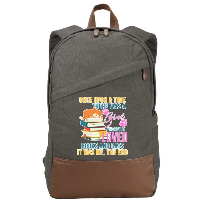 Cat And Books Girl Cotton Canvas Backpack