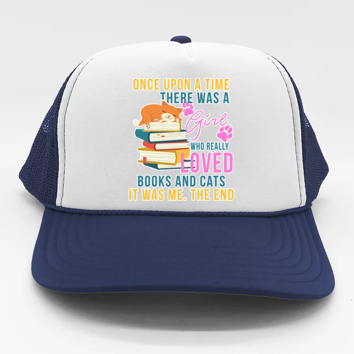 Cat And Books Girl Trucker Hat