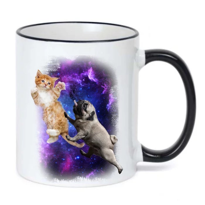 Cat And Pug In Space Black Color Changing Mug