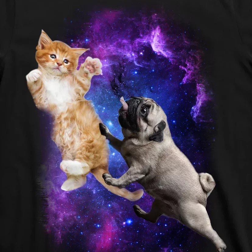 Cat And Pug In Space T-Shirt