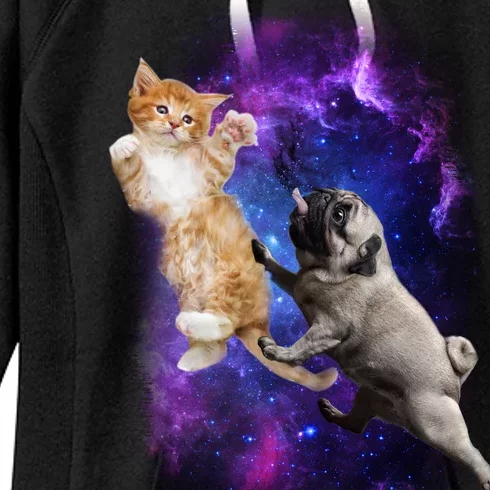 Cat And Pug In Space Women's Fleece Hoodie