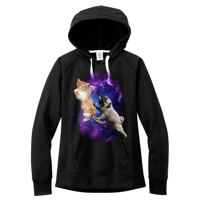 Cat And Pug In Space Women's Fleece Hoodie