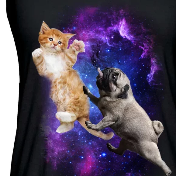 Cat And Pug In Space Ladies Essential Flowy Tank