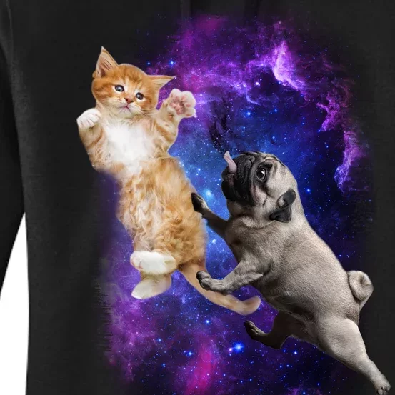 Cat And Pug In Space Women's Pullover Hoodie