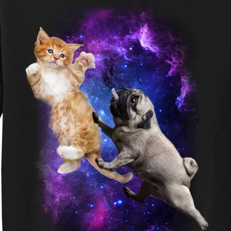 Cat And Pug In Space Tall Sweatshirt