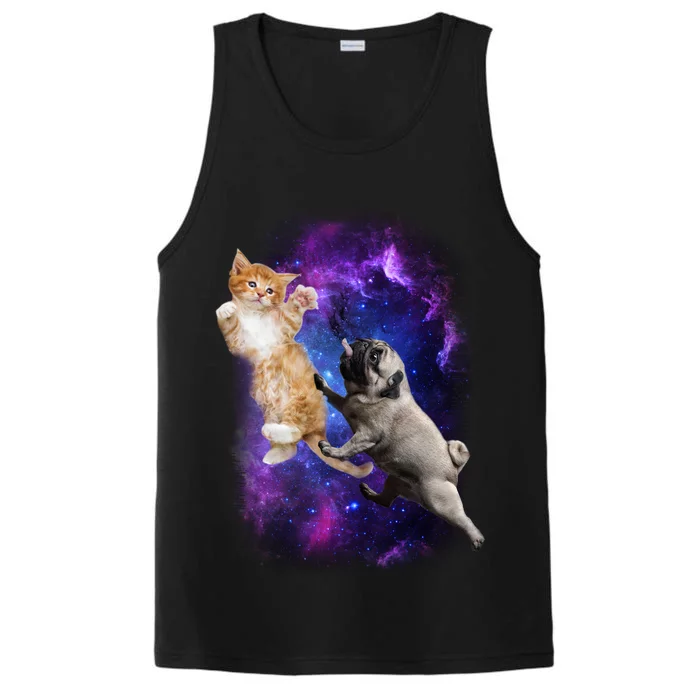 Cat And Pug In Space Performance Tank