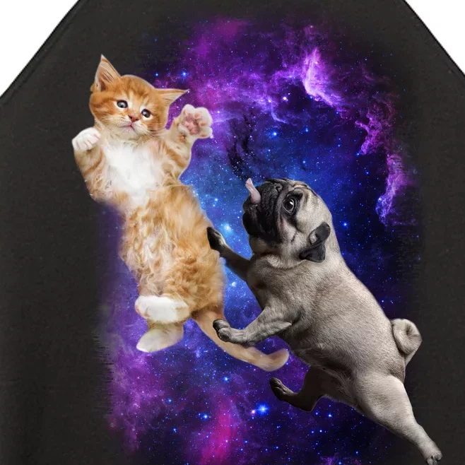 Cat And Pug In Space Women’s Perfect Tri Rocker Tank