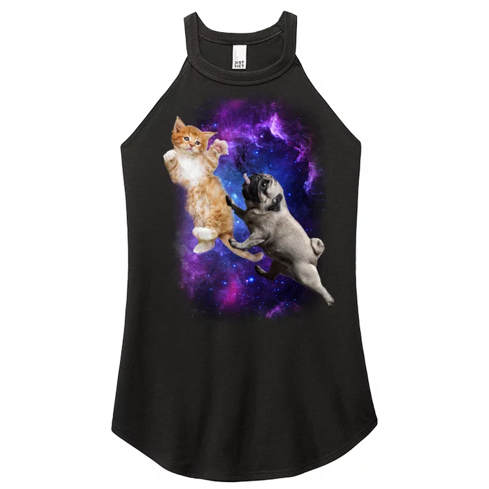 Cat And Pug In Space Women’s Perfect Tri Rocker Tank