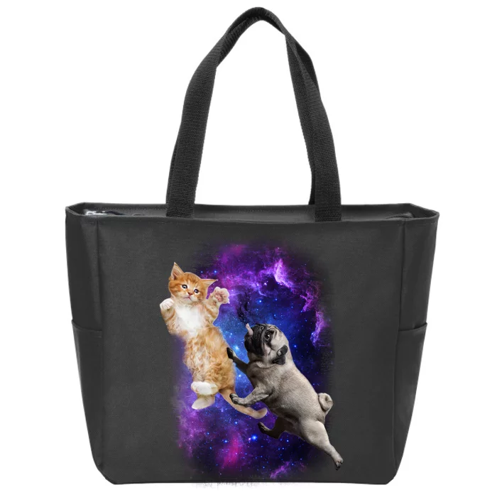 Cat And Pug In Space Zip Tote Bag