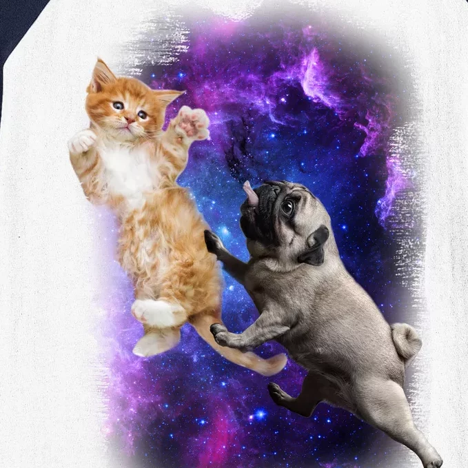 Cat And Pug In Space Baseball Sleeve Shirt