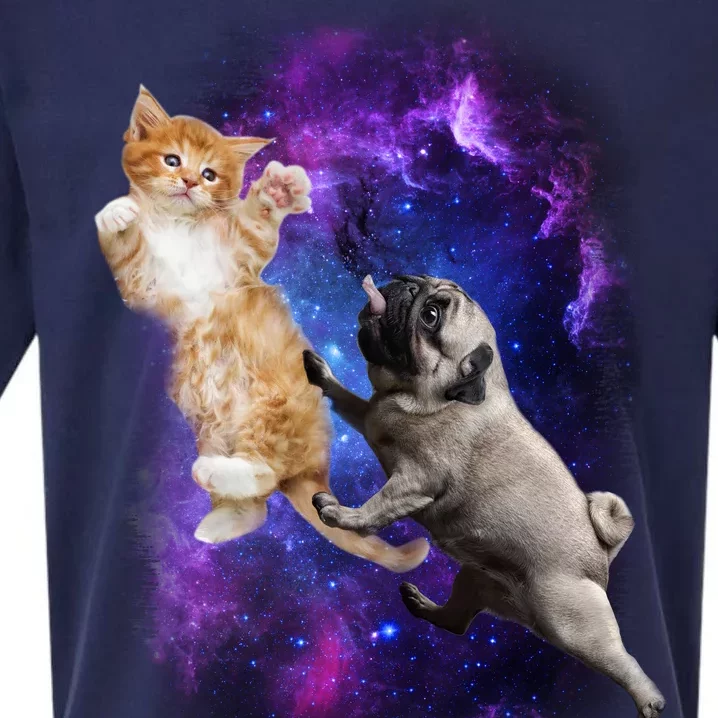 Cat And Pug In Space Sueded Cloud Jersey T-Shirt