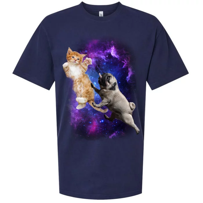 Cat And Pug In Space Sueded Cloud Jersey T-Shirt