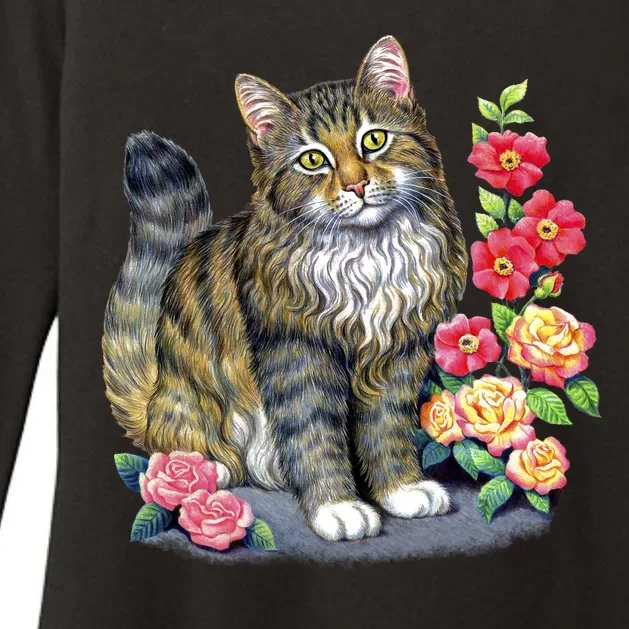 Cat and Roses Womens CVC Long Sleeve Shirt