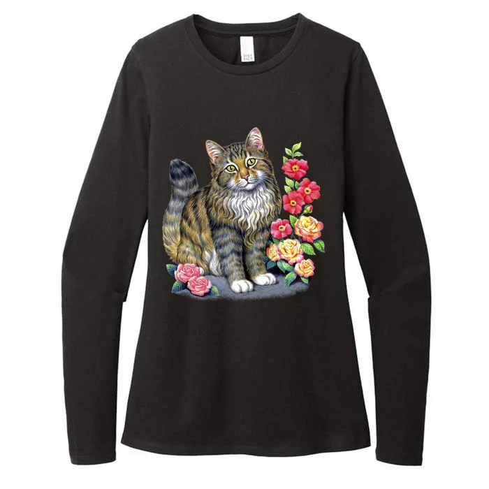 Cat and Roses Womens CVC Long Sleeve Shirt