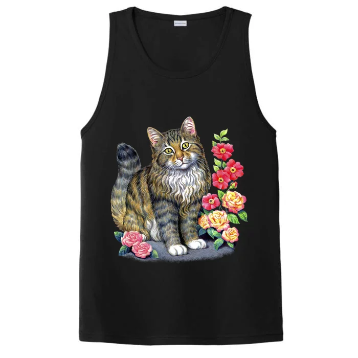 Cat and Roses Performance Tank