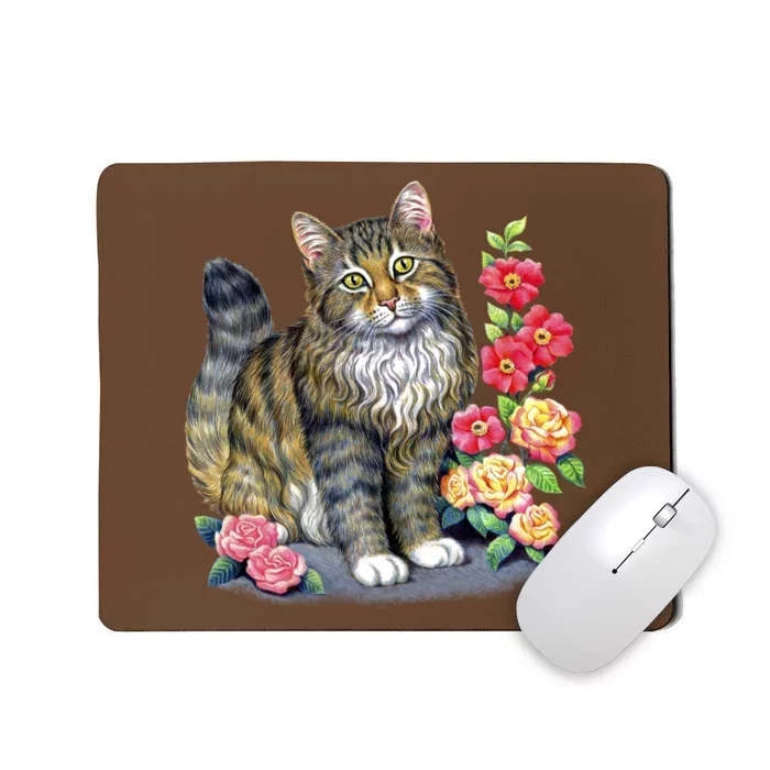 Cat and Roses Mousepad