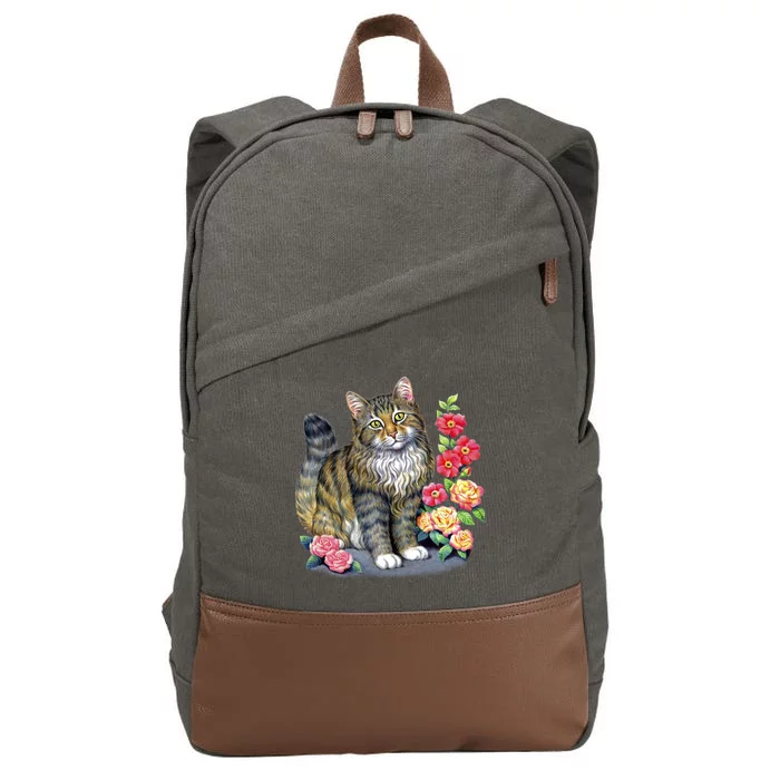 Cat and Roses Cotton Canvas Backpack