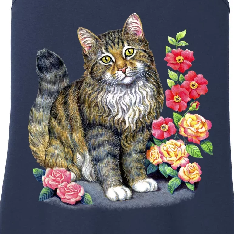 Cat and Roses Ladies Essential Tank