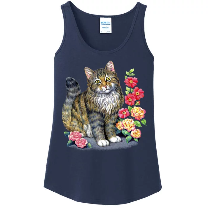 Cat and Roses Ladies Essential Tank