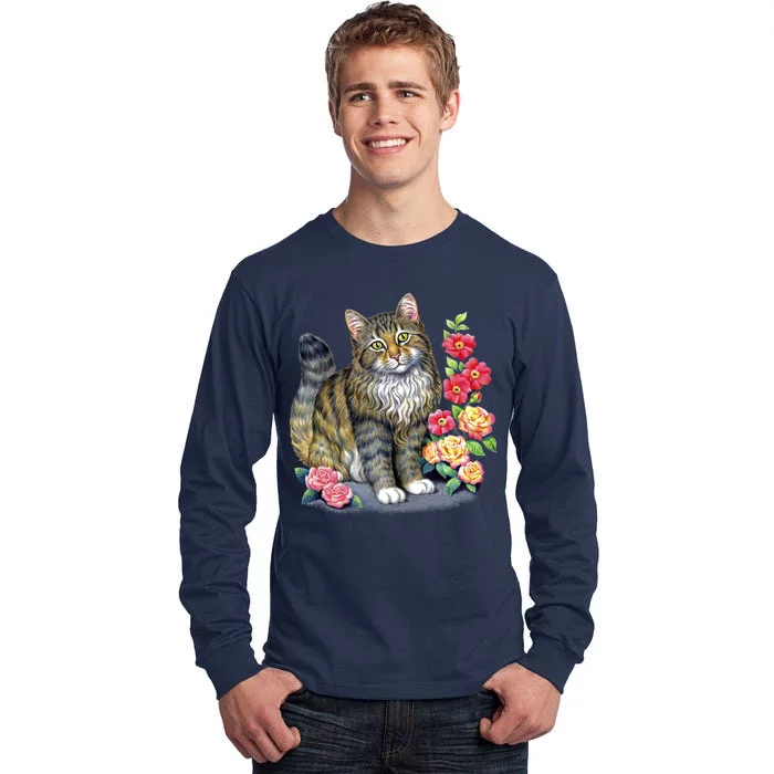 Cat and Roses Tall Long Sleeve T-Shirt