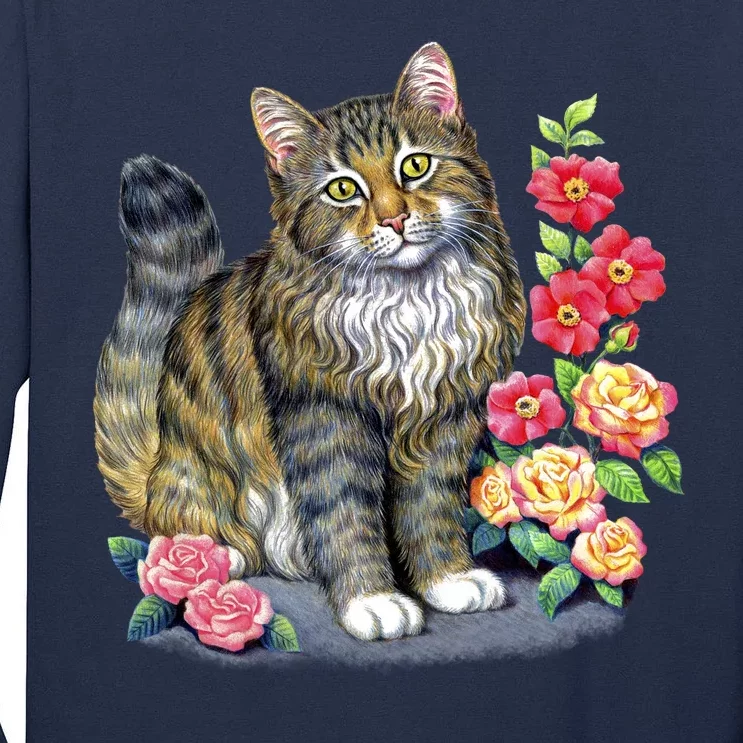 Cat and Roses Tall Long Sleeve T-Shirt