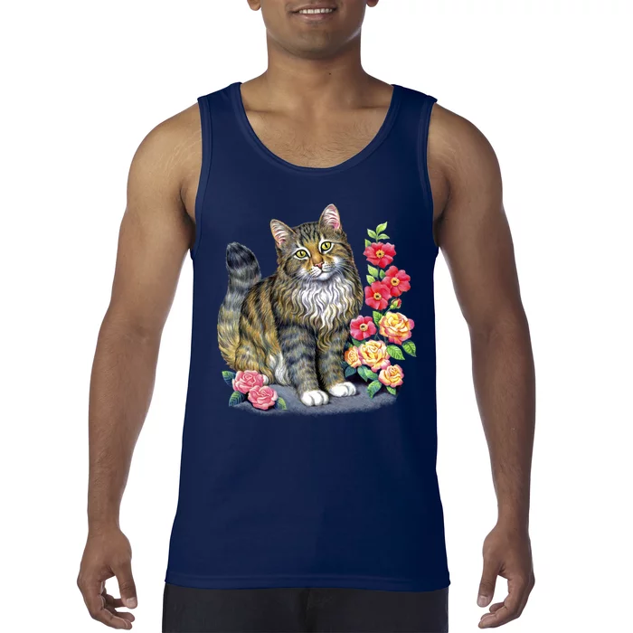 Cat and Roses Tank Top